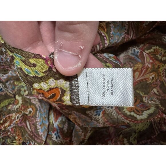 Christopher & Banks Petite Women Size P/L Paisley Button Down Blouse V Neck City - Picture 9 of 11